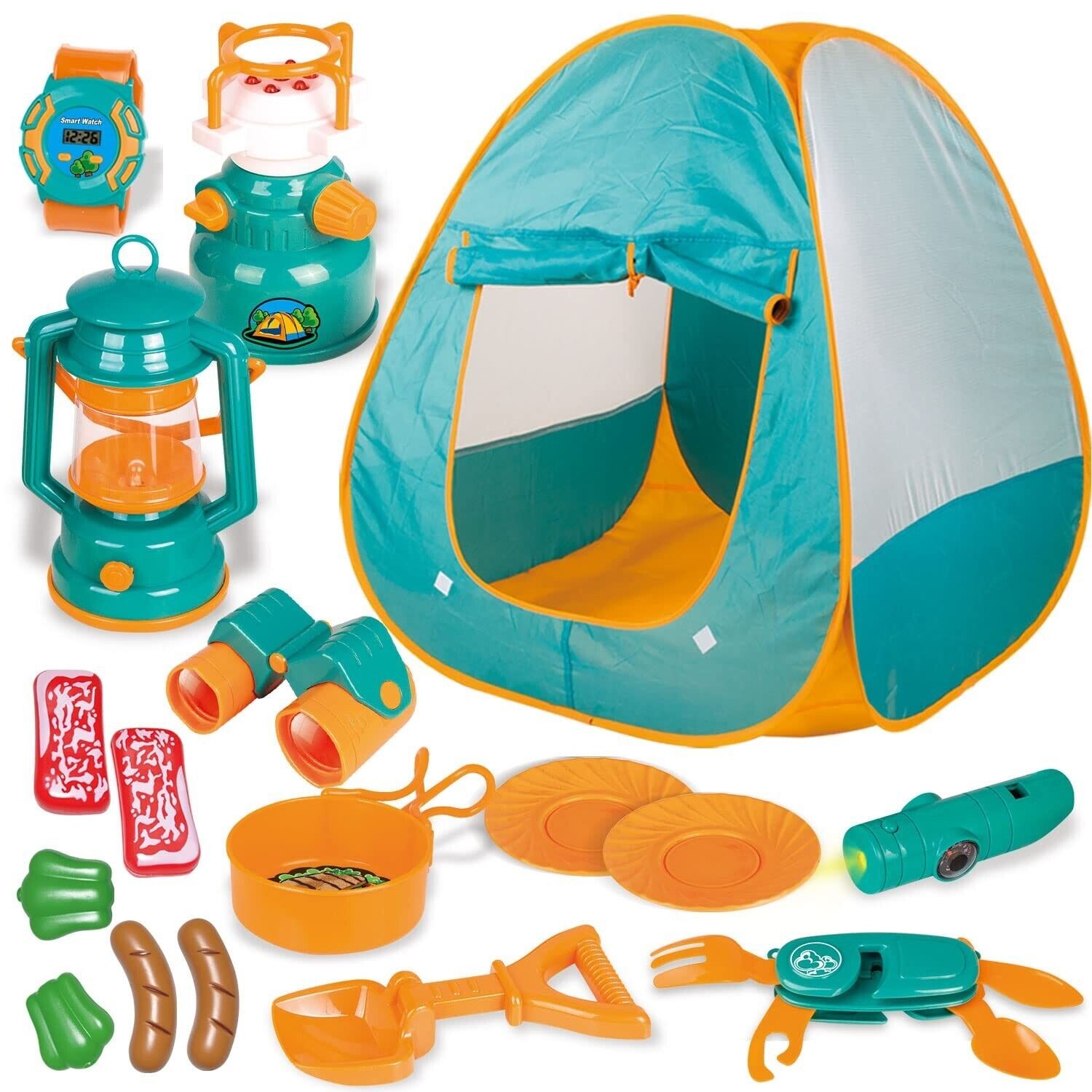 FUN LITTLE TOYS Kids Play Tent, Pop Up Tent with Kids Camping Gear Set, Outdo...