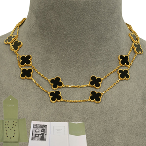 Van Cleef Arpels Onyx 20 Motif Vintage Alhambra 18k Gold Necklace POUCH & CERT SKU: 500996