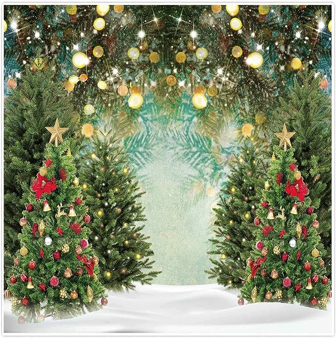 Avezano Christmas Photography Background Christmas Window Snow Landscape Christmas Tree Luxury Christmas Background Winter Holiday Family Newborn Baby Portrait Background Photography Studio Props (7x5